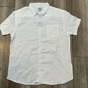 PX Clothing XXL White Striped Short Sleeve Button Up Shirt NWT‎ Menswear